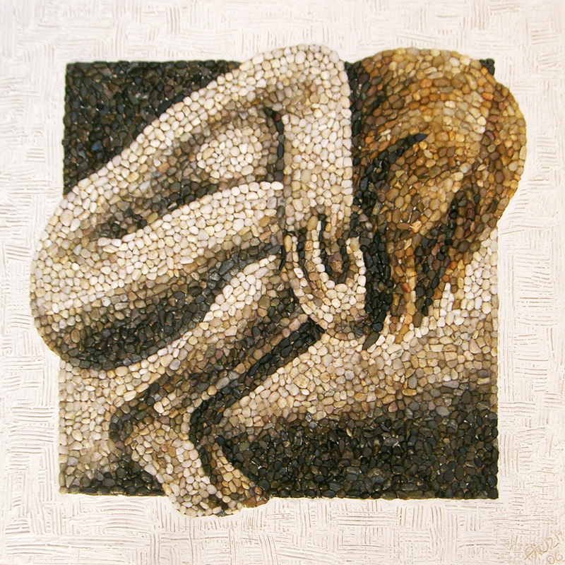 Mosaikk aus Kieselsteinen, hockender weiblicher Akt